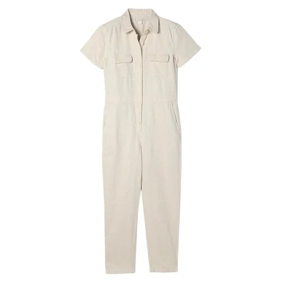 Outerknown NWT S.E.A. Organic Cotton Linen Natural Coveralls Jumpsuit Women’s XL - Picture 5 of 16